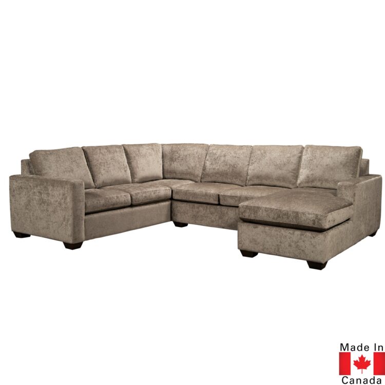 Dark beige sectional sofa with chaise.